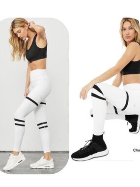ALO Yoga the Legit White Ribbed Leggings with Black Stripes